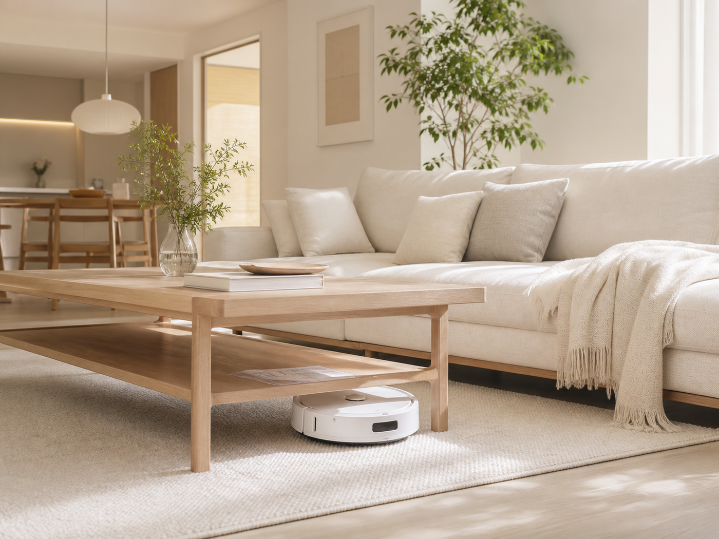 Kinsei Life robot vacuum in a bright living room