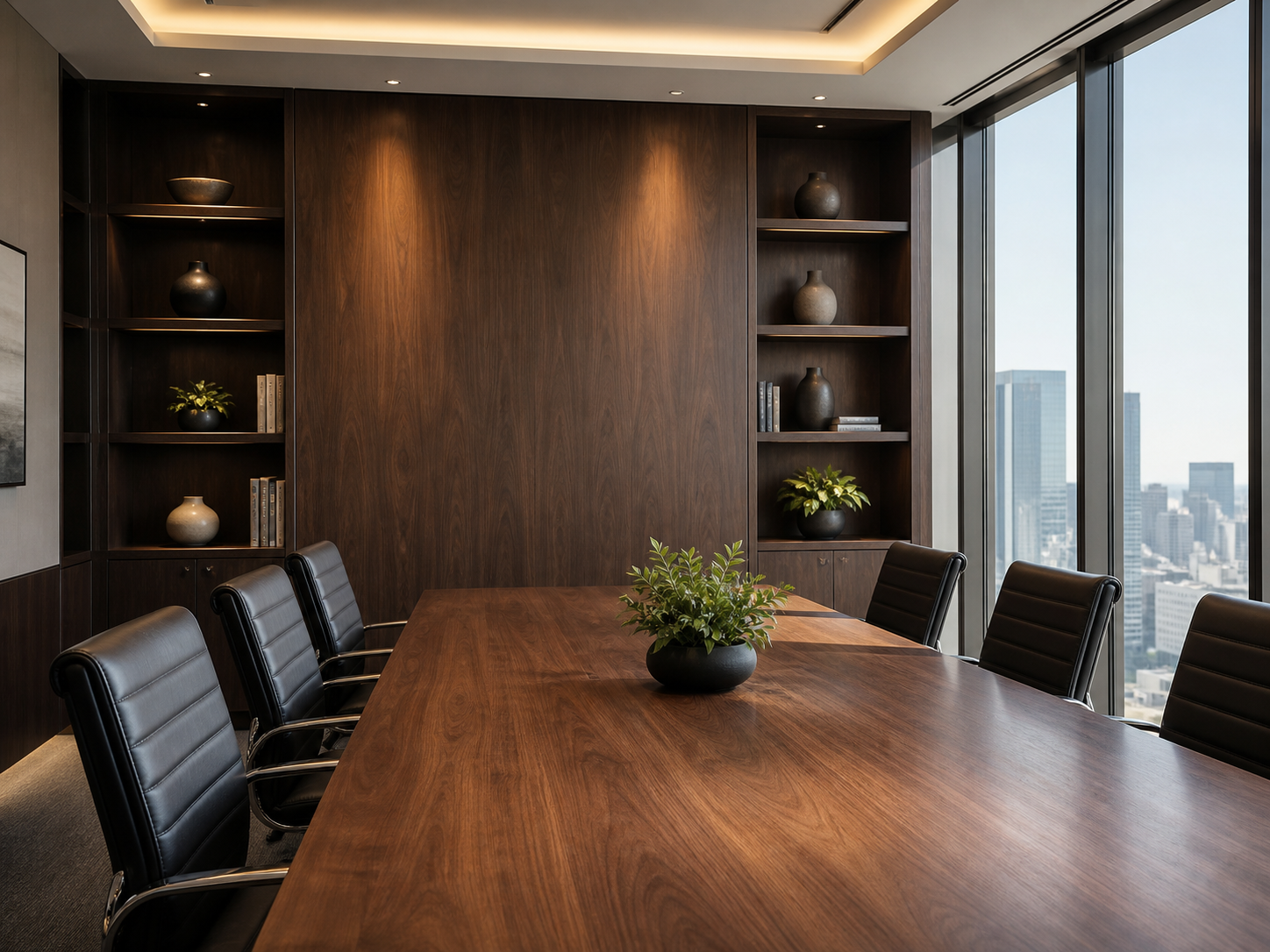 Executive boardroom with walnut table